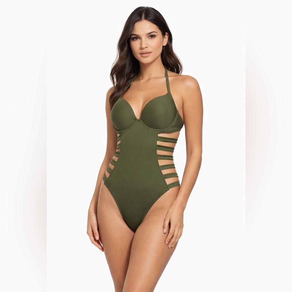 NOVA SWIM Olive Strappy Cutout One Piece Swimsuit XL